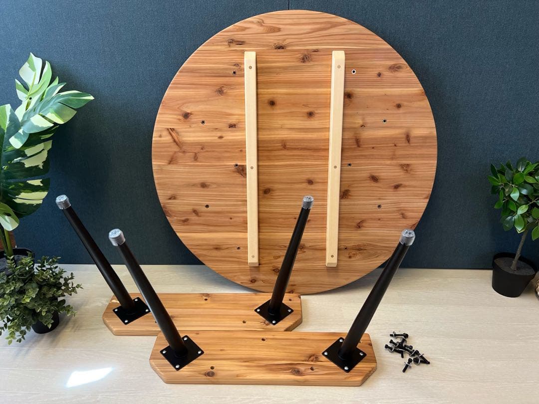 【送料無料】 ローテーブル 丸形 90cm 杉 アイアン ボルト連結脚