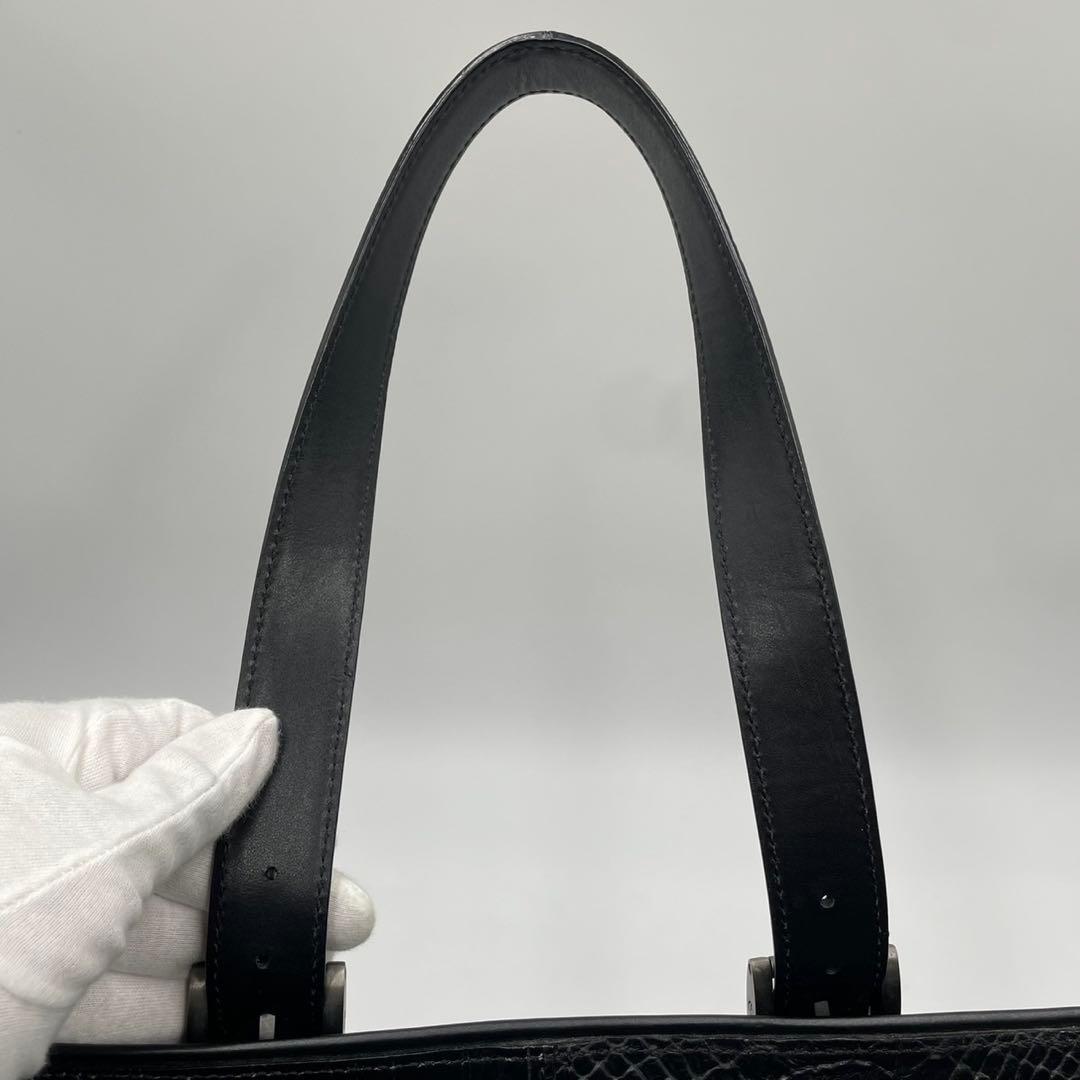 【極美品】 ジョルジオアルマーニ 銀座タワー トートバッグ 型押し レザー 黒