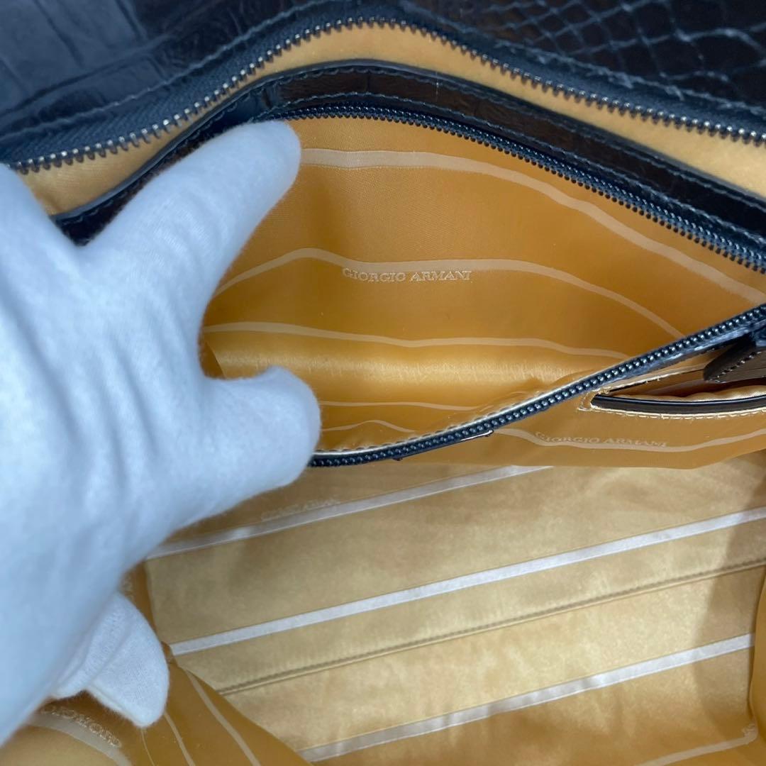 【極美品】 ジョルジオアルマーニ 銀座タワー トートバッグ 型押し レザー 黒