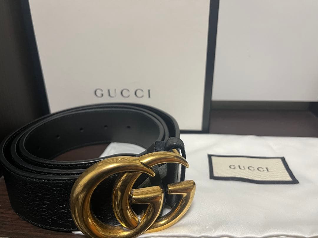 GUCCI GGバックル レザーベルト ブラック 100•40箱付き 正規品