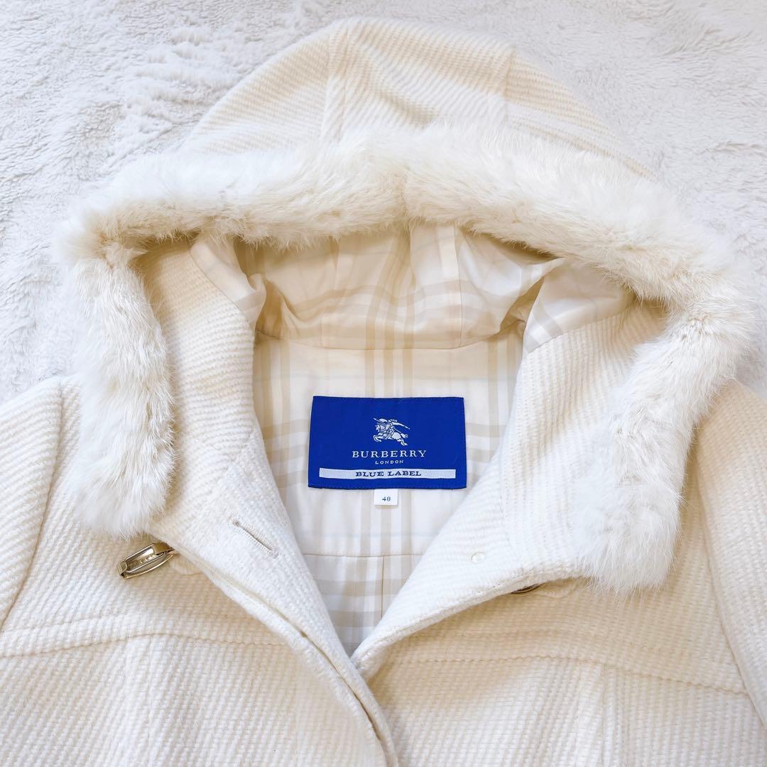 美品★バーバリーブルーレーベル アンゴラ　フーデットダッフルコート40 ファー