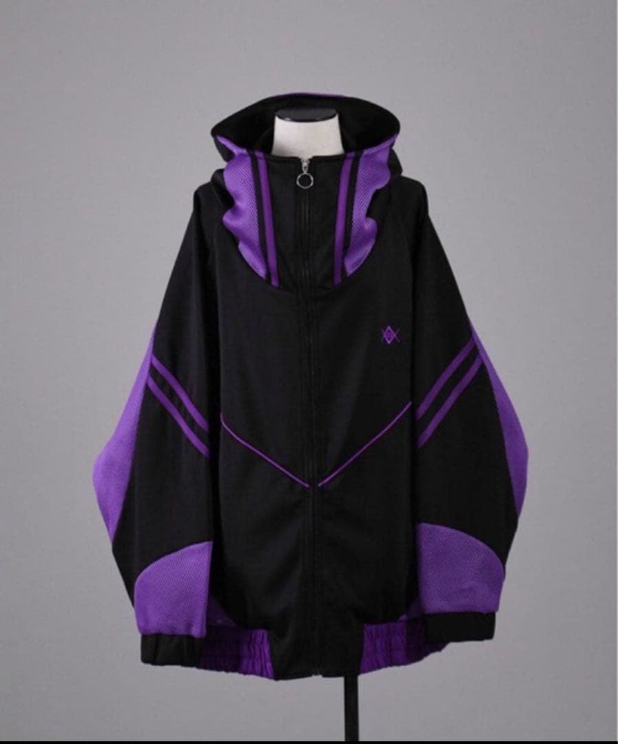 REFLEMレフレムメッシュ切替ハイネックジャージパーカー黒×紫ブラックパープル