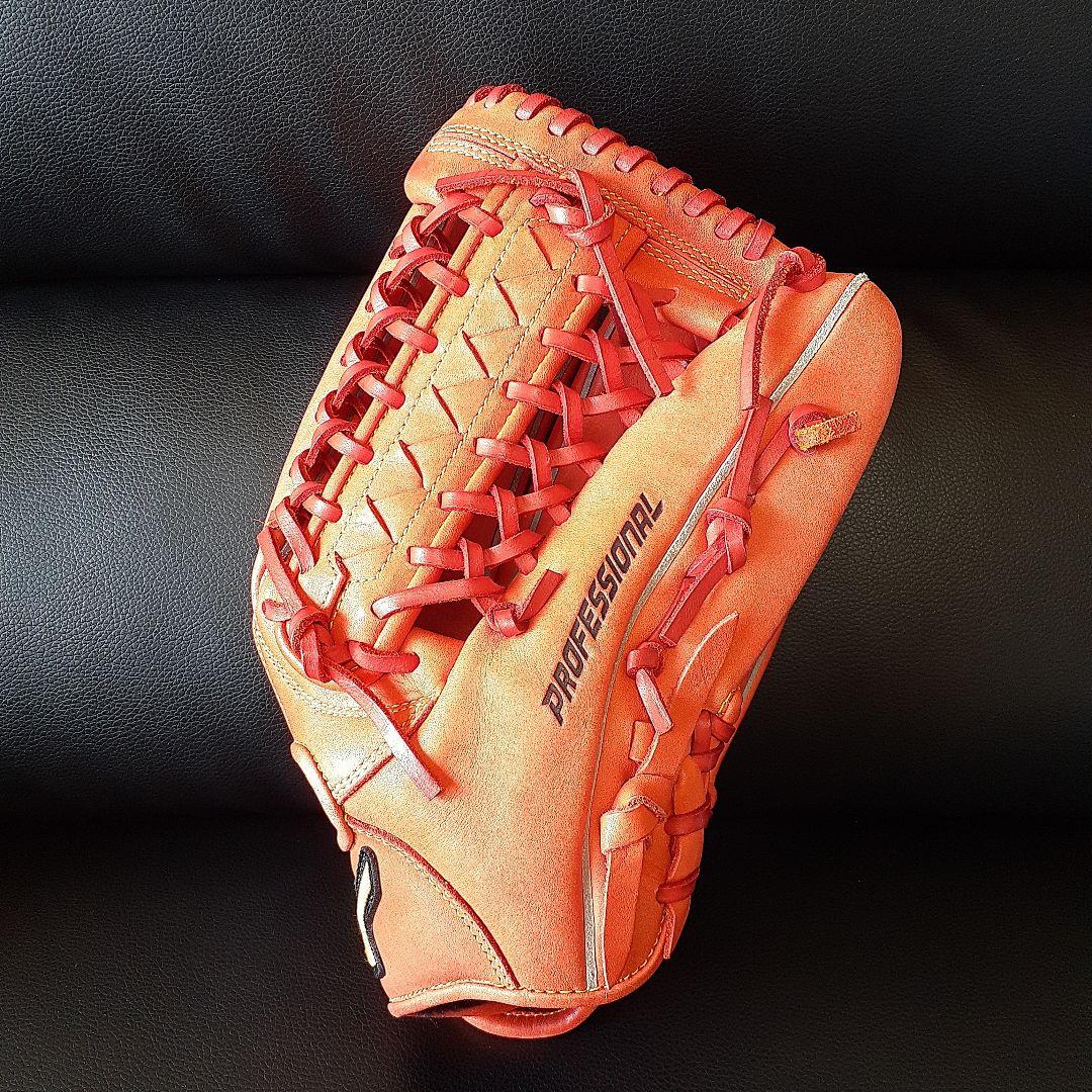 美品☆ミズノ☆軟式グローブ プロフェッショナル デュラライトレザー オレンジ系