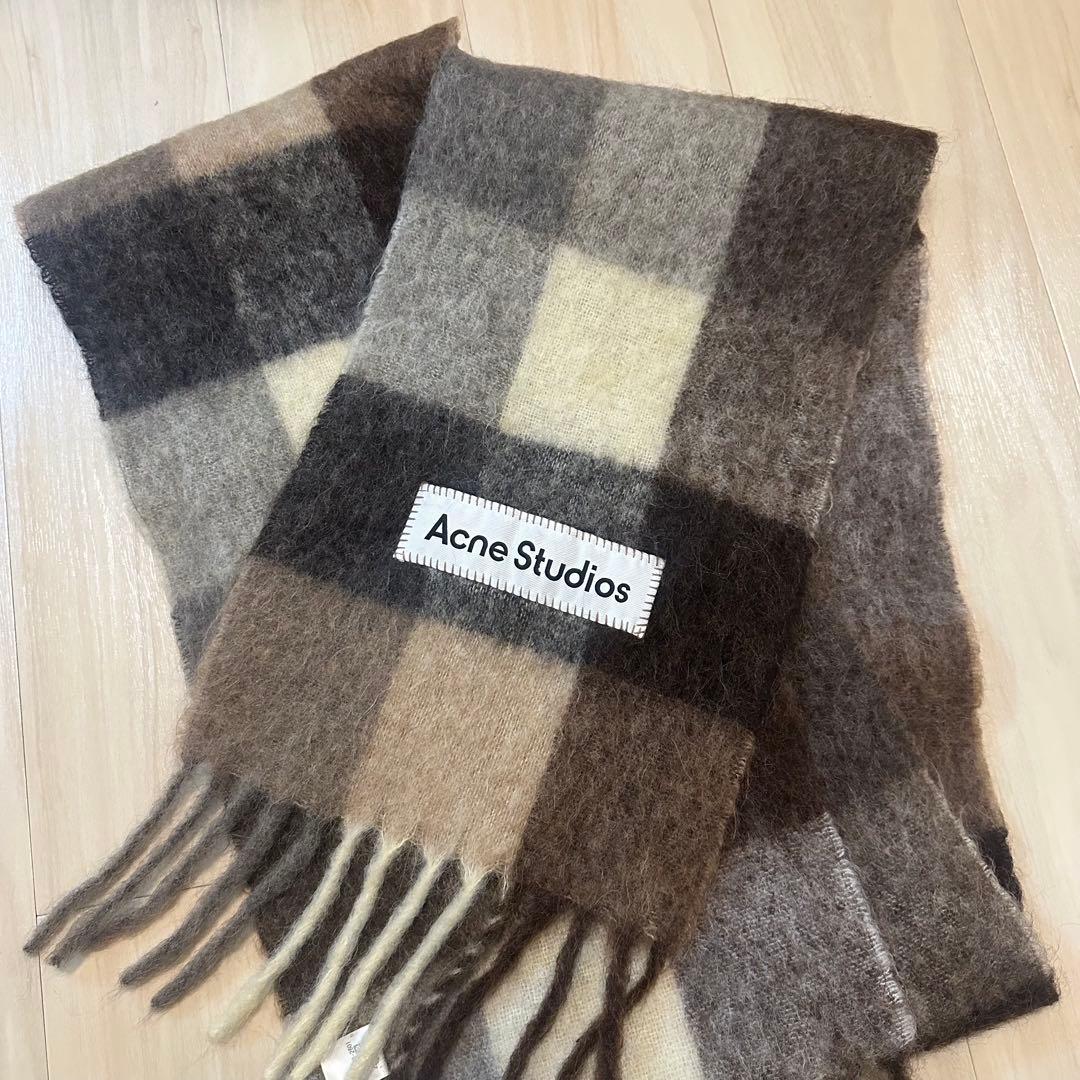 Acne Studios チェック柄マフラー ブラウン系　美品