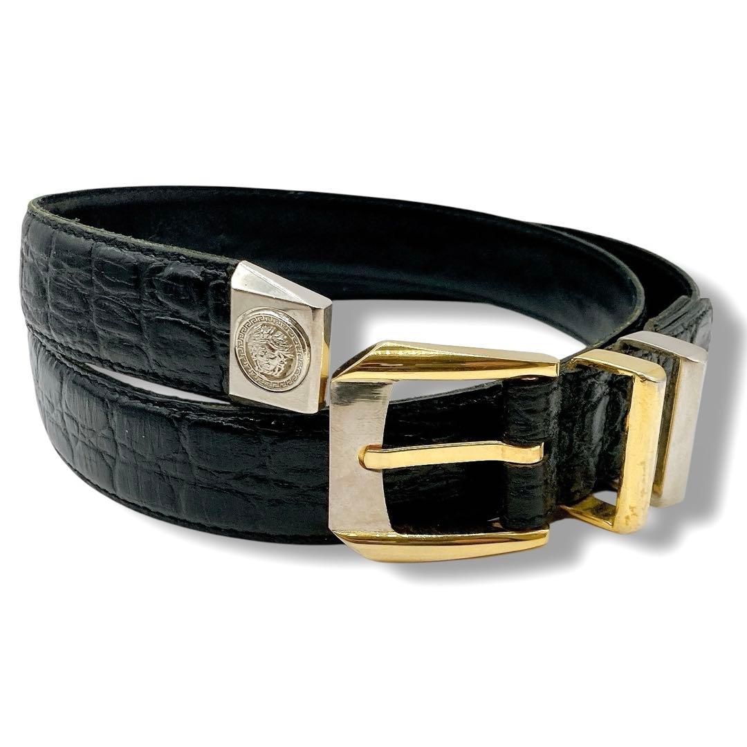 ヴェルサーチ✨ベルト　レザー　メデューサ　約100cm ロング　クロコ型押し　黒