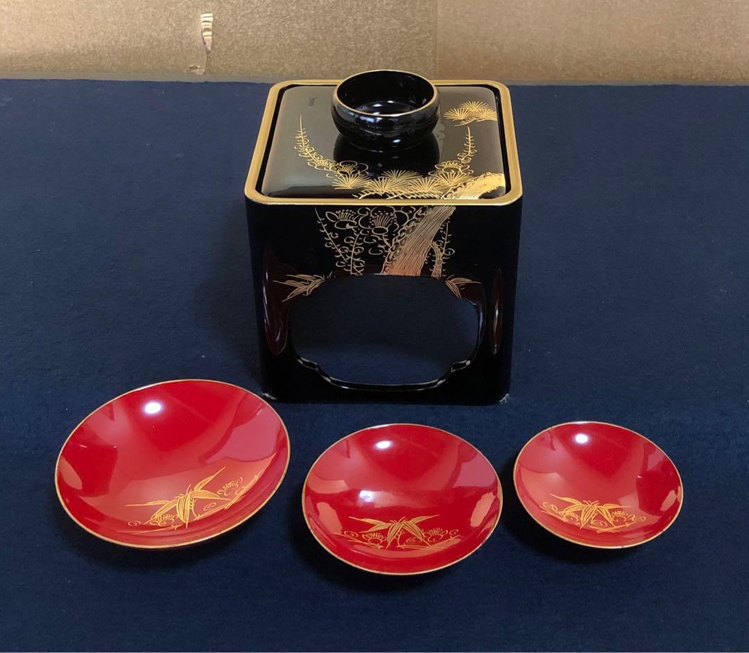 《R》黒塗 沈金松竹梅図 屠蘇器 元箱　260108き1