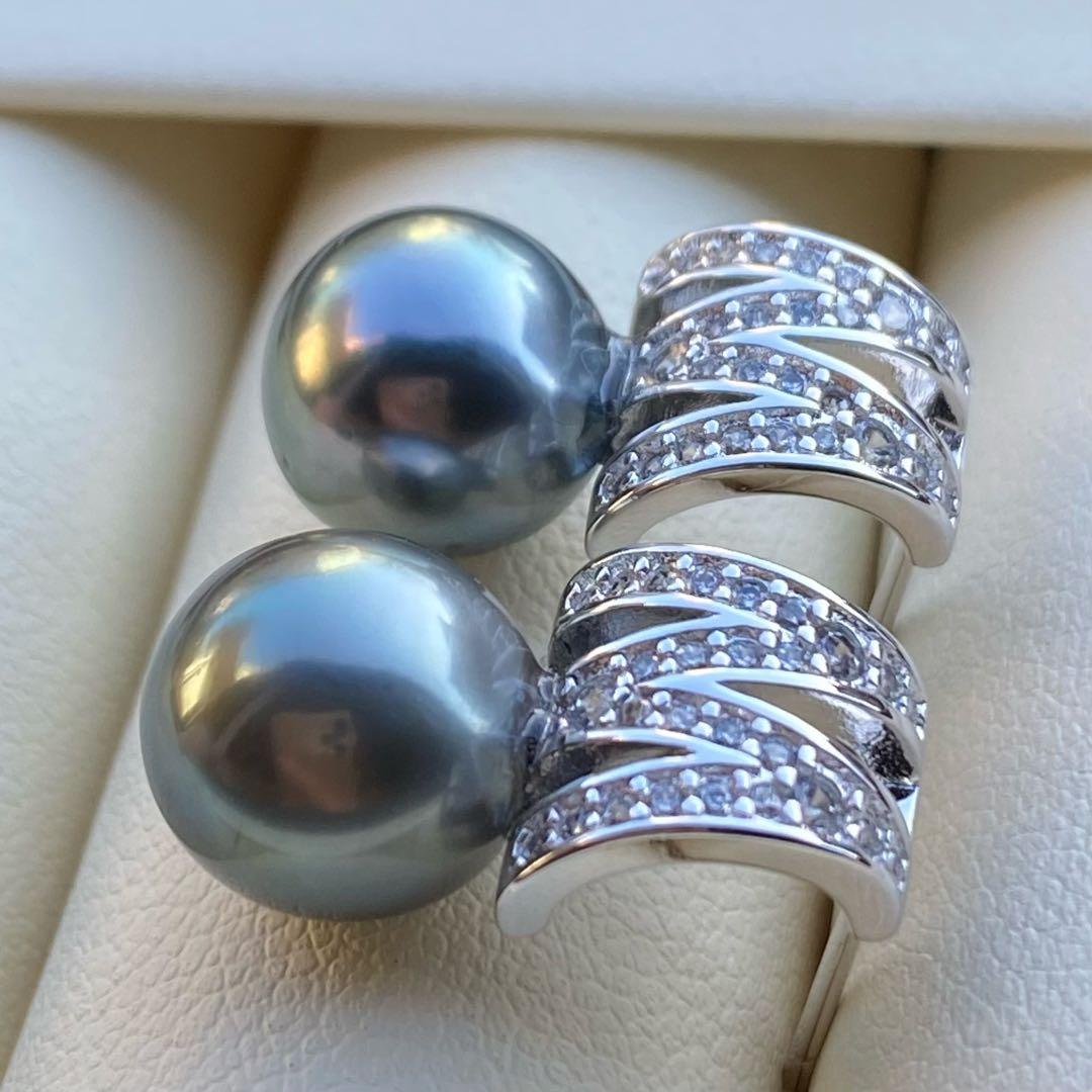 本真珠　南洋黒蝶真珠タヒチパールピアス　9.4mmグリーンP1188