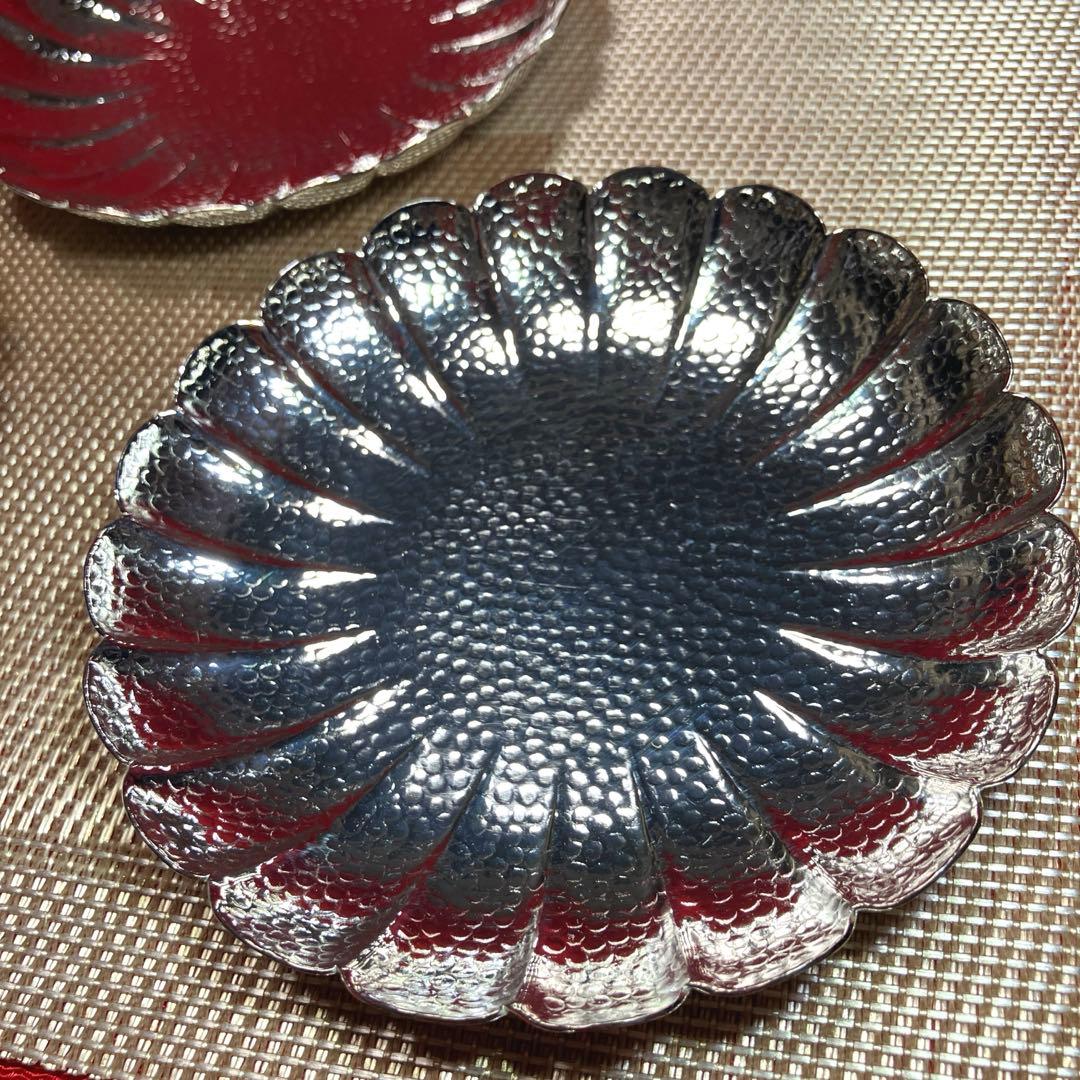 無形文化財保持者　伝統工芸士　長澤武久作　鍛金　菊割銘々皿揃