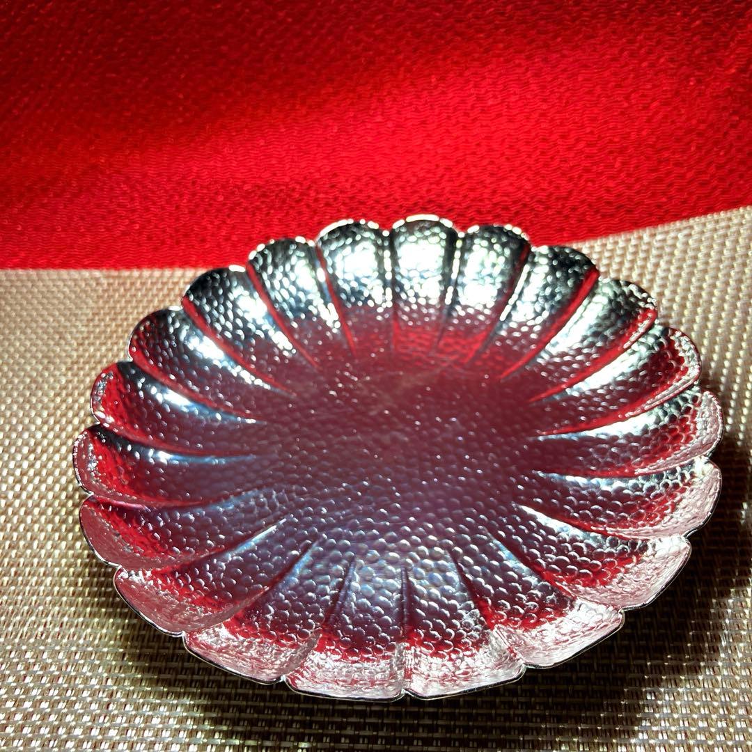 無形文化財保持者　伝統工芸士　長澤武久作　鍛金　菊割銘々皿揃