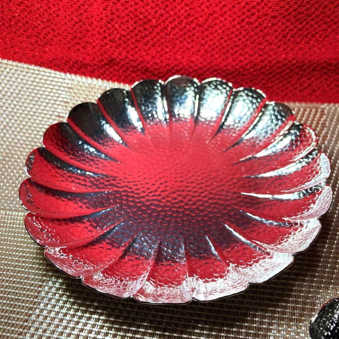 無形文化財保持者　伝統工芸士　長澤武久作　鍛金　菊割銘々皿揃