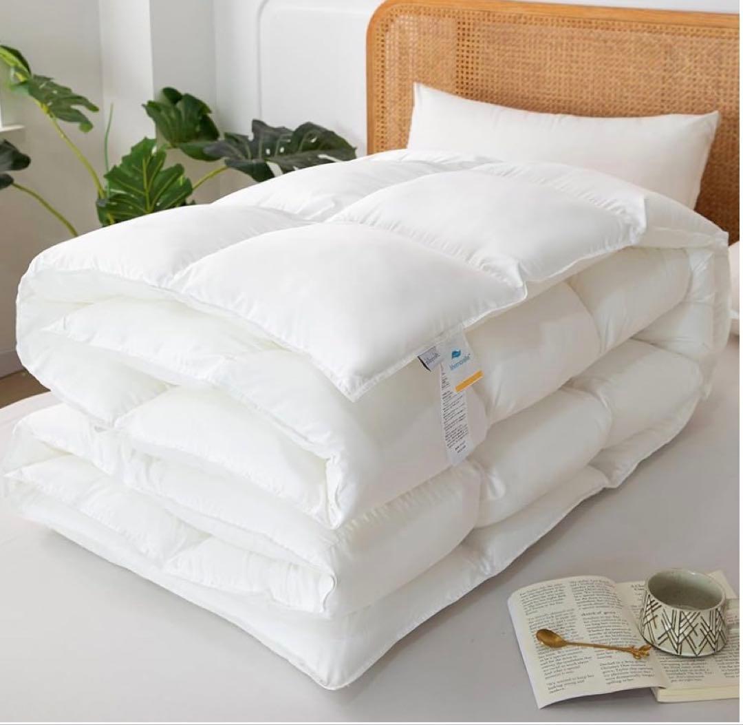 95. 人工羽毛布団 ２枚セット　シングル 軽量暖かい 防ダニ 抗菌