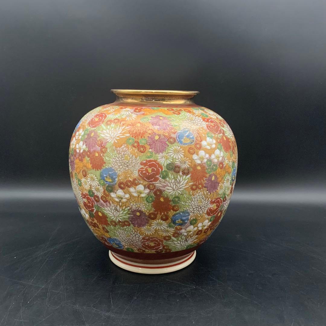 EF0314-1-2 九谷焼【九谷清峰】花詰 壺 花器 花瓶 特大25cm
