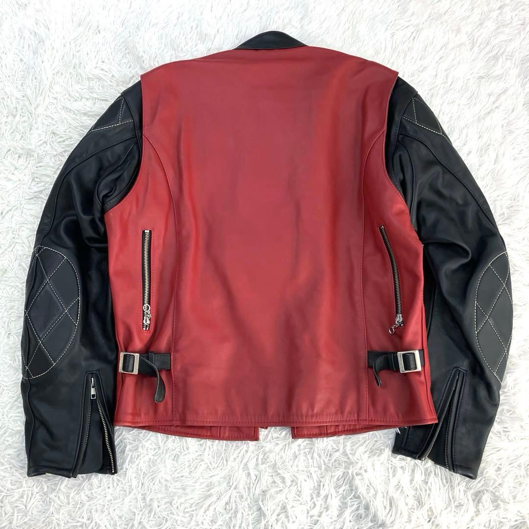 極美品✨　CLUB GREEDY　シングルライダース　L　本革　レザー　赤/黒