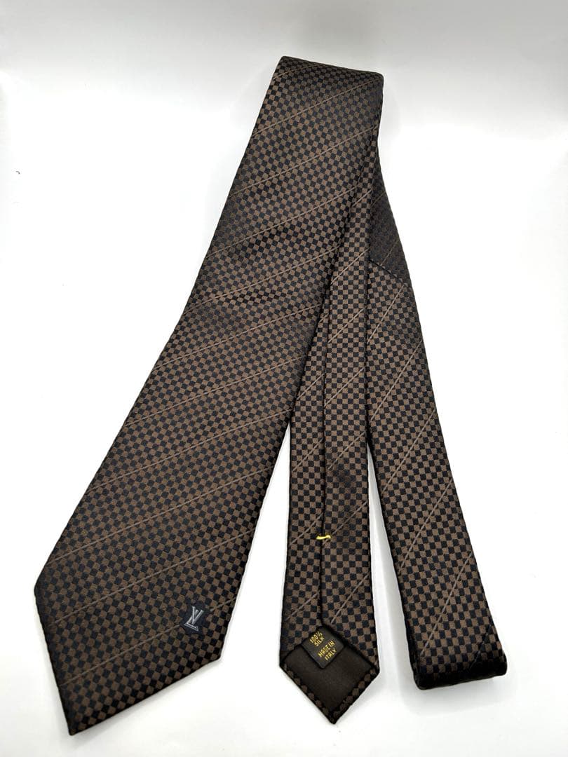 LOUIS VUITTON ルイヴィトン ネクタイ ダミエ柄 ブラウン シルク