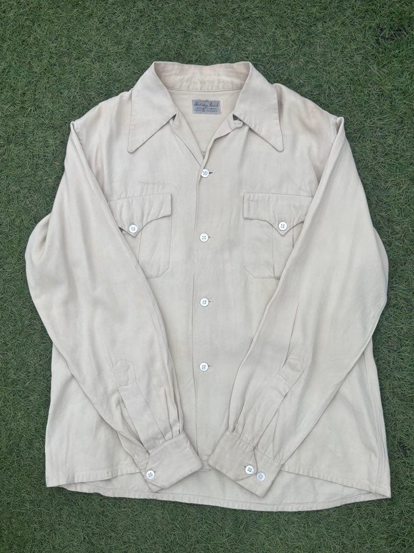 50s レーヨンギャバシャツ ヴィンテージ ギャバジン ロカビリー 開襟シャツ
