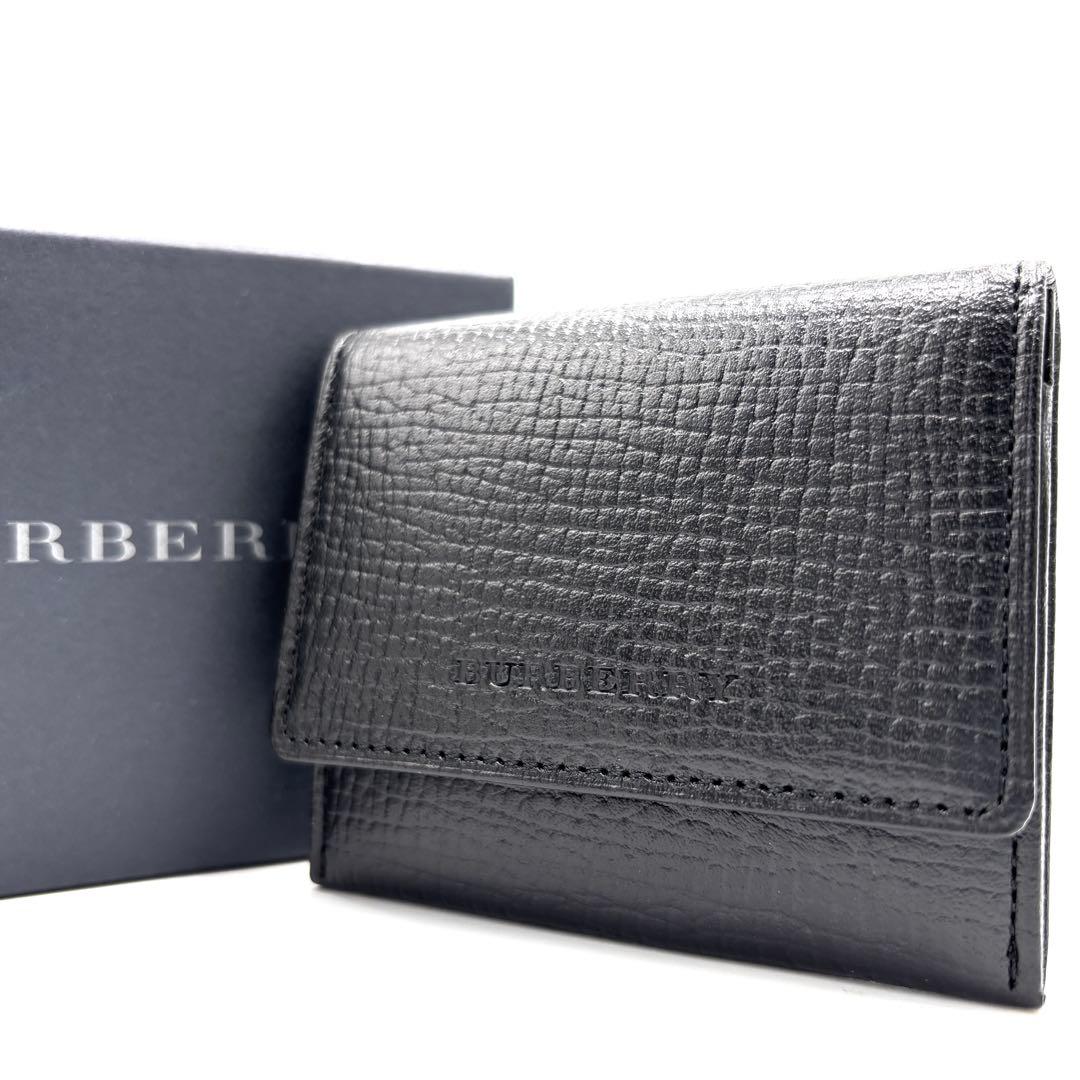 【未使用保管品】バーバリー ケース ノバチェック ロゴ型押し 本革 黒