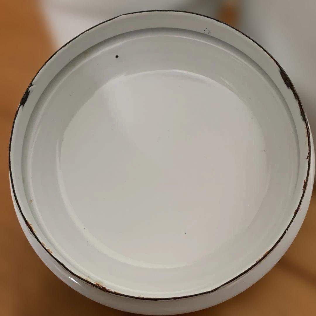 ホーロー蓋付きホワイト二重鍋　ダブルボイラー　アンティーク　カントリー雑貨