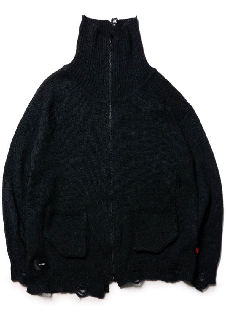 VIRGO Large collar zip cardigan ダメージニット