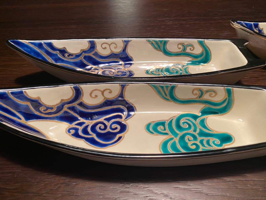 京焼向付　仁清流水舟形向付5客　新品未使用　京焼