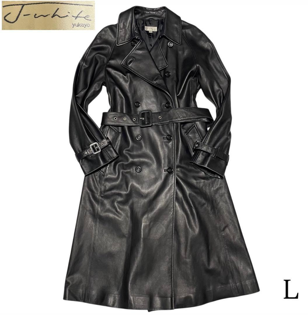 【J-white 三京商会】羊革 マキシ丈ラムレザーダブルチェスターコート 黒L