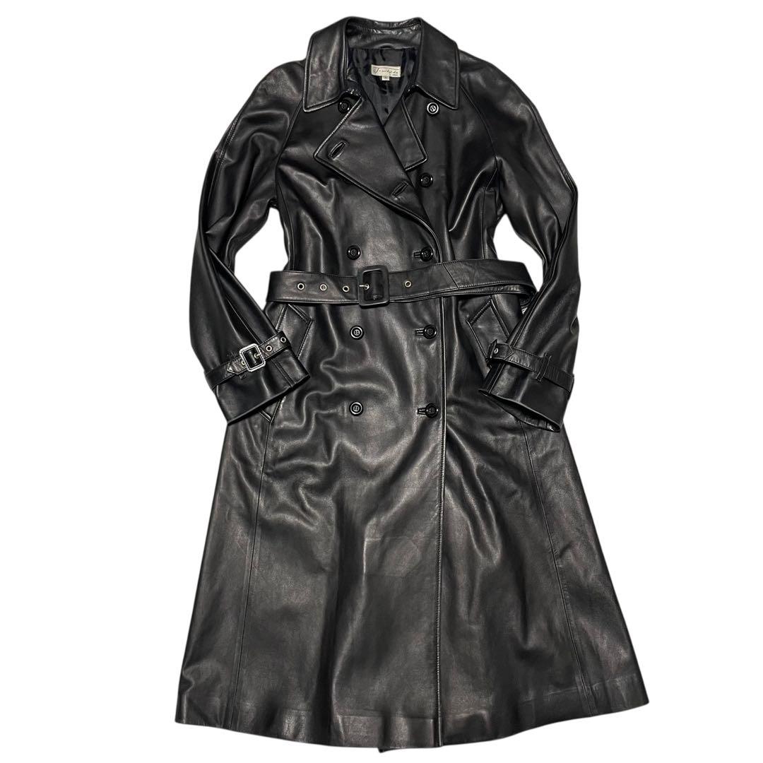 【J-white 三京商会】羊革 マキシ丈ラムレザーダブルチェスターコート 黒L