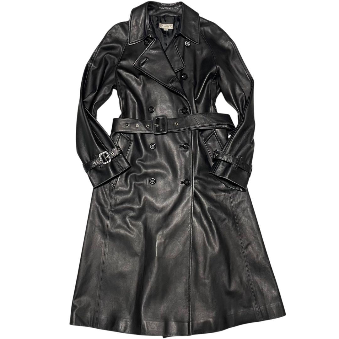 【J-white 三京商会】羊革 マキシ丈ラムレザーダブルチェスターコート 黒L