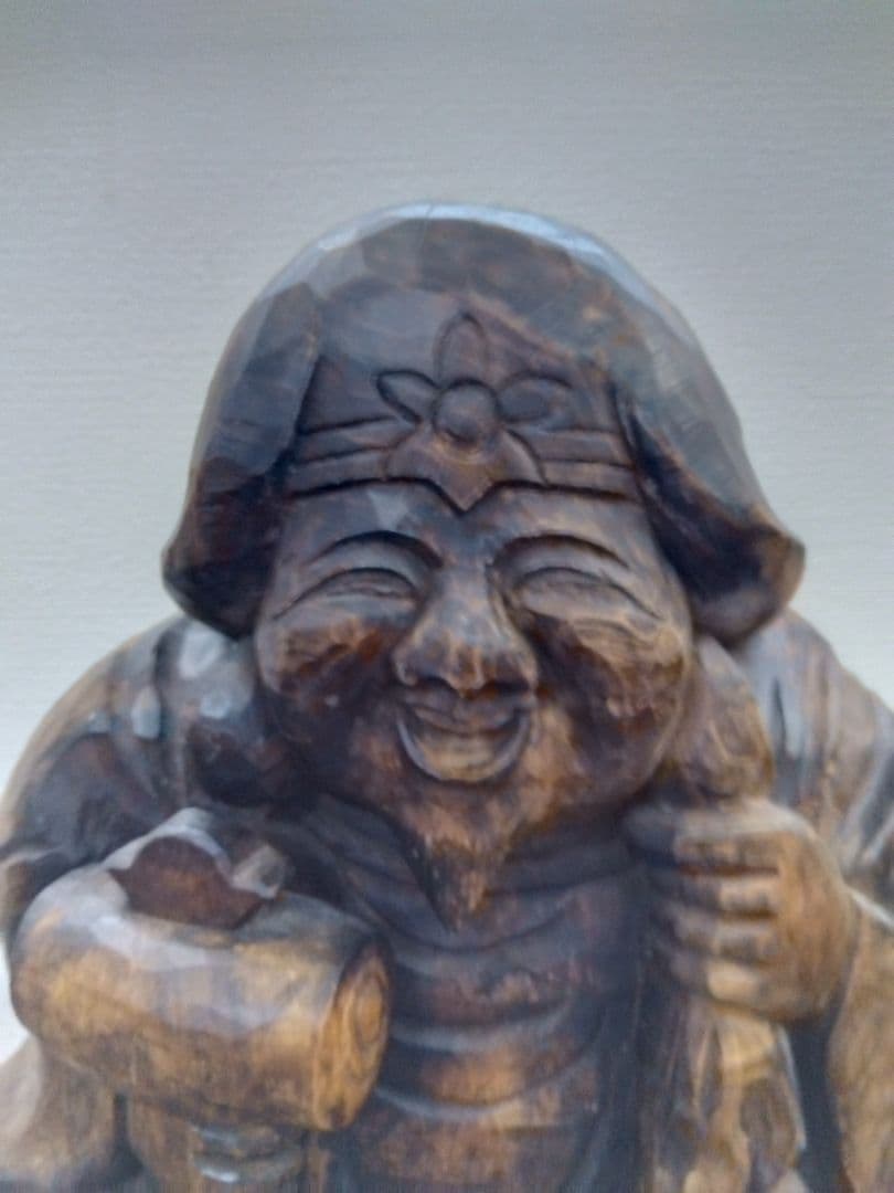 木製 大黒さん(笑顔の彫刻像)