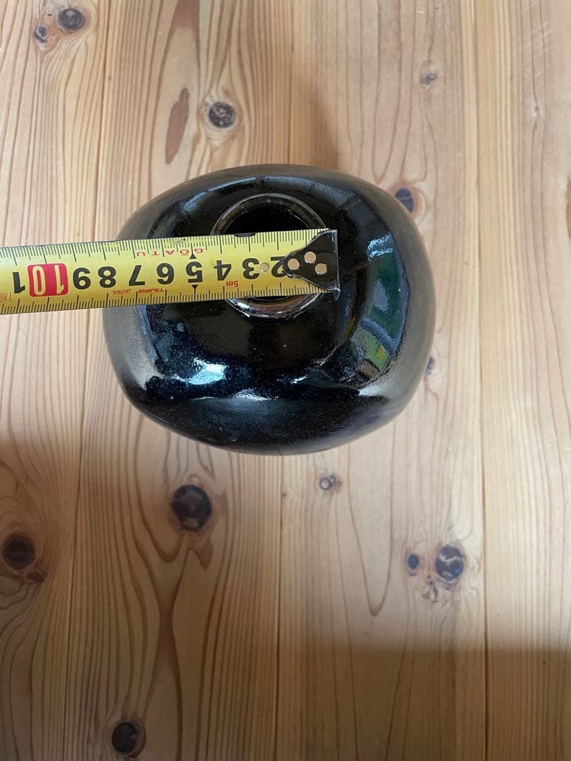 【島根・出西窯】黒釉 丸壺 花瓶（高さ18.5cm）民藝 柳宗悦