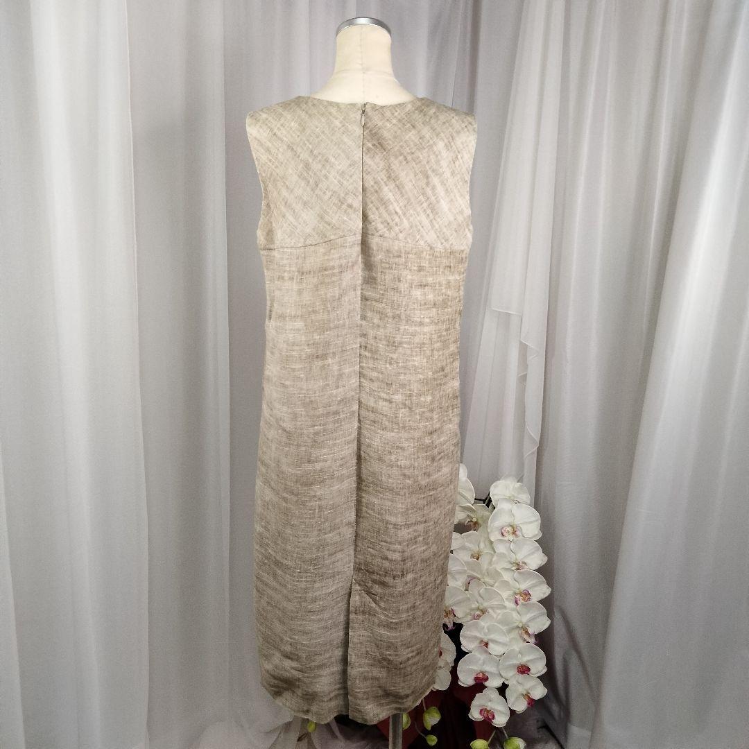 【美品】ヨシエイナバ　40 茶系　リネン100%　スーツ