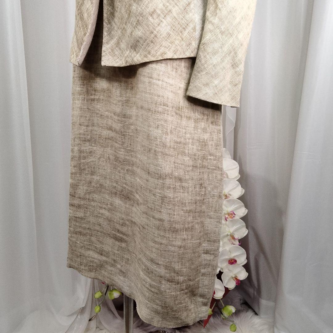 【美品】ヨシエイナバ　40 茶系　リネン100%　スーツ