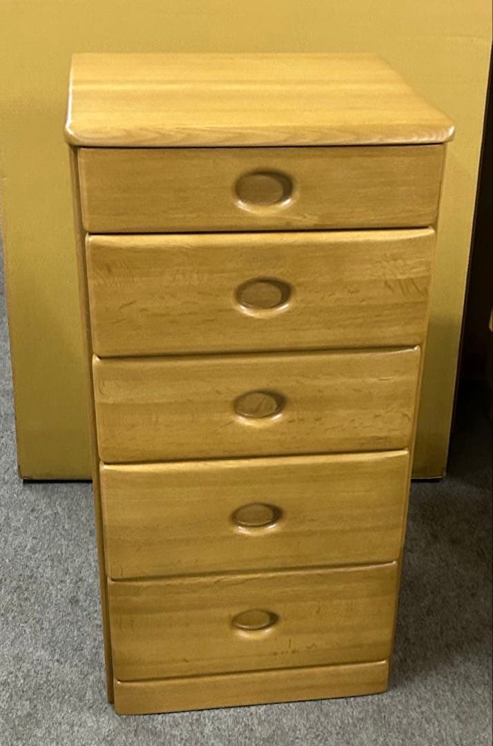 新品 ファックス台 電話台 チェスト５段 A4収納 整理箱 光製作所 天然杢