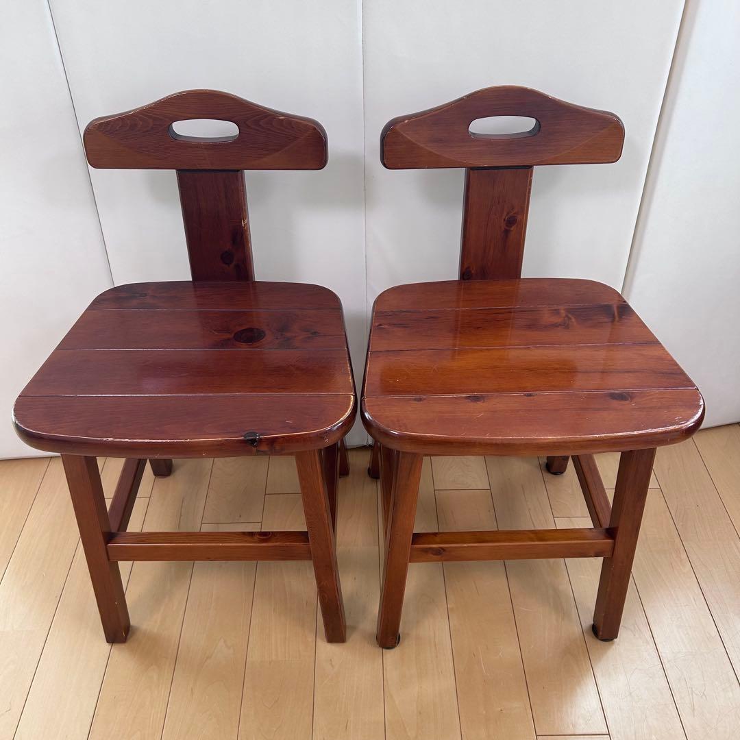 アンティーク　デザイナーズチェア　カントリー　天然木　子供椅子　無垢材　2脚