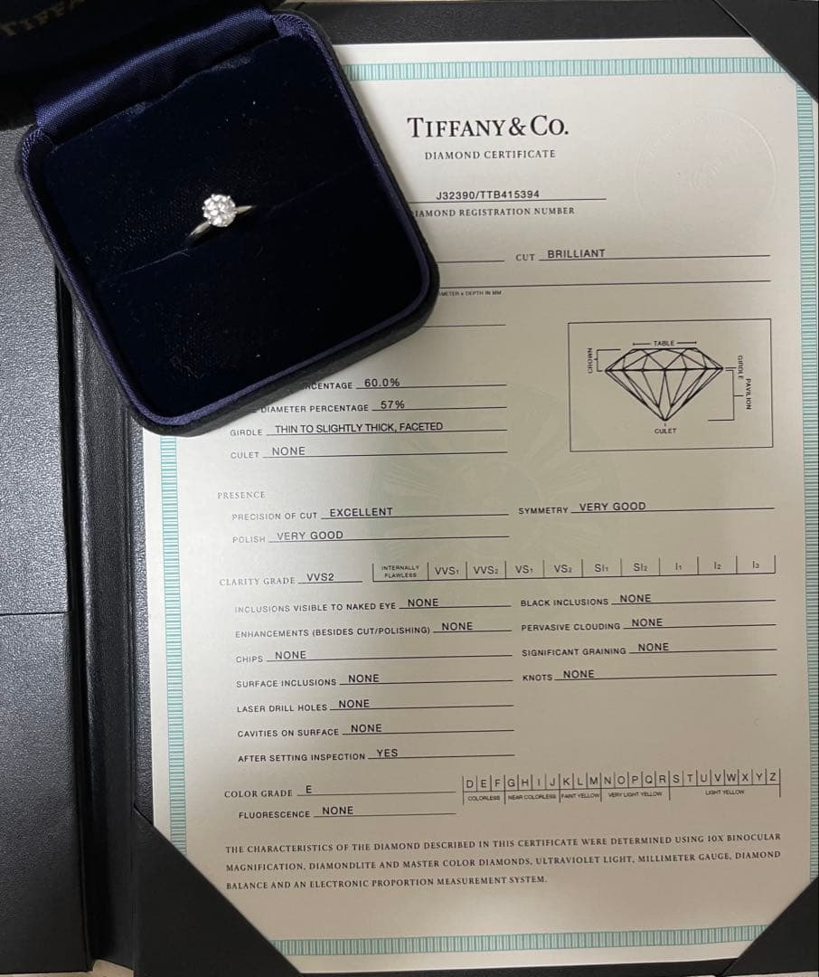 1/6迄Tiffany ティファニー　ダイヤモンドリング Eカラー0.84ct