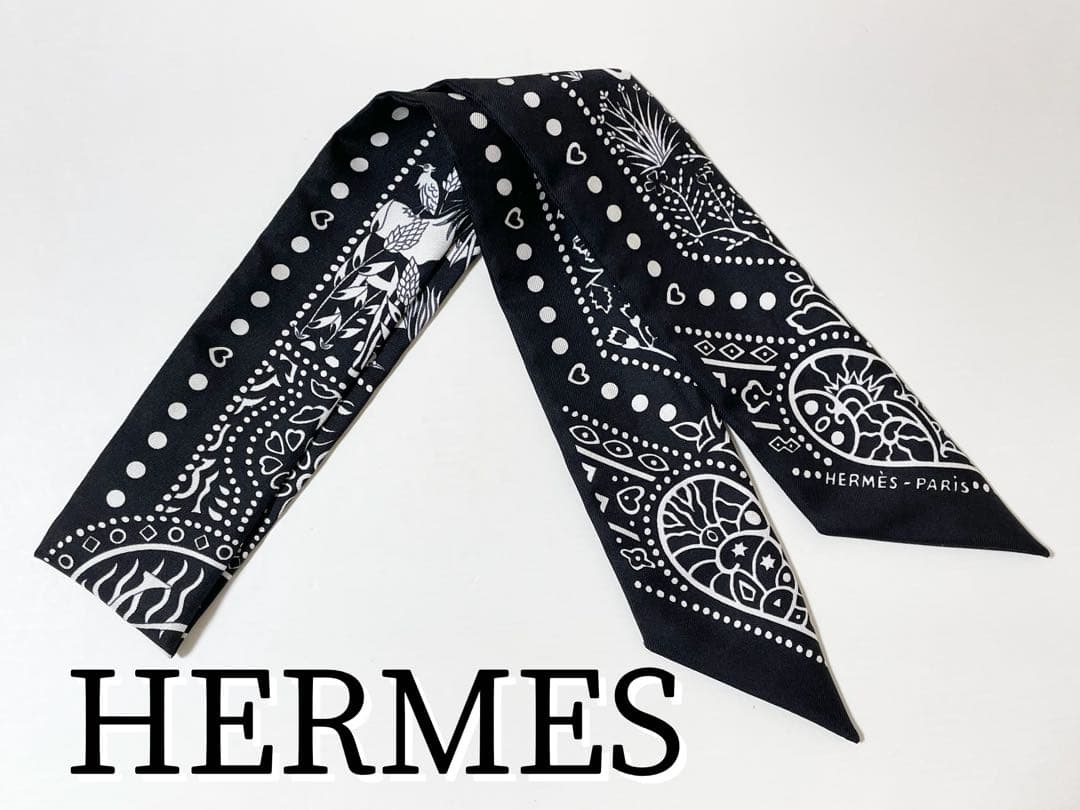 【希少！早い者勝ち！】HERMES　ツイリー 空と海の間 バンダナ ブラック