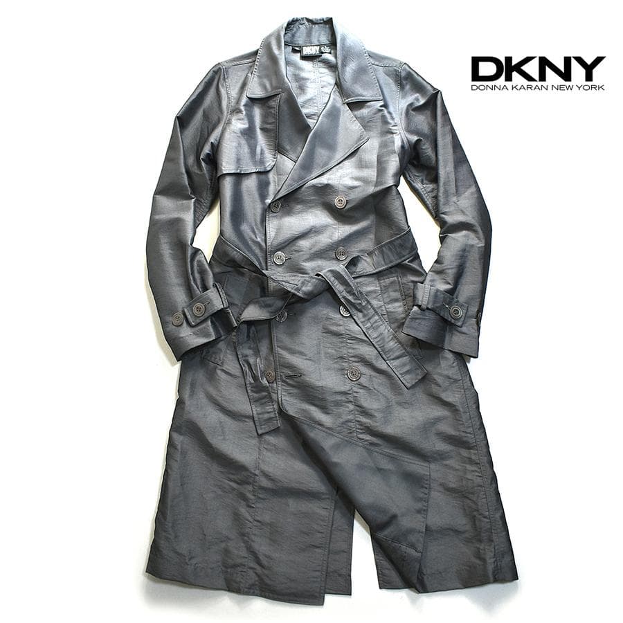 定価６万 DKNY ダナキャラン 光沢 ナイロン トレンチコート シルバーメンズ