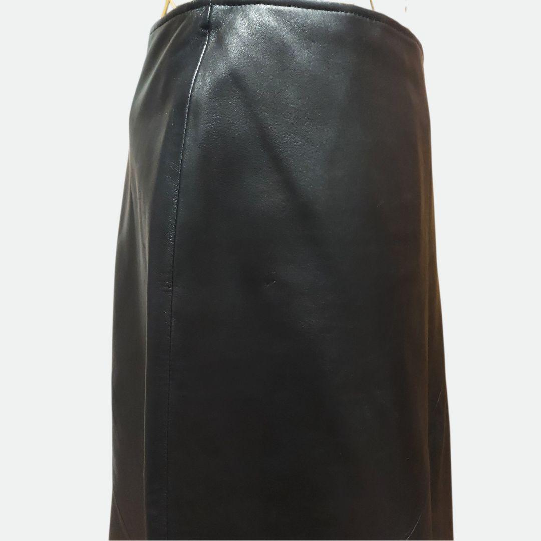 カルバンクライン 羊革 ラムレザー 膝丈スカート 黒 W62〜66