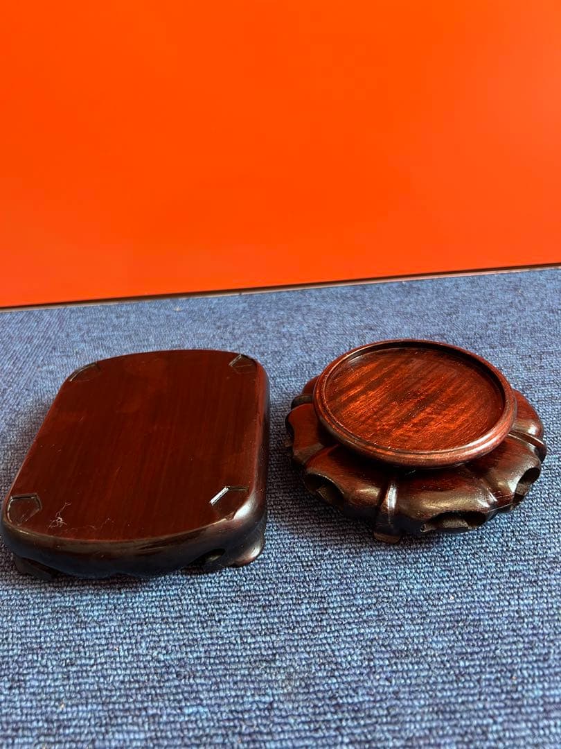 1065  中国美術　唐木花台　2客　香炉台　飾台　紫檀　盆栽台