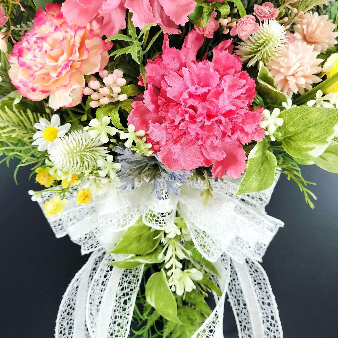 商品名【美羽】MEGママ❤️ピンクカーネーションのスワッグリース 春リース