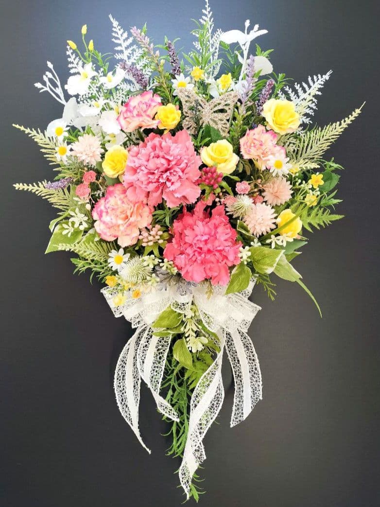 商品名【美羽】MEGママ❤️ピンクカーネーションのスワッグリース 春リース