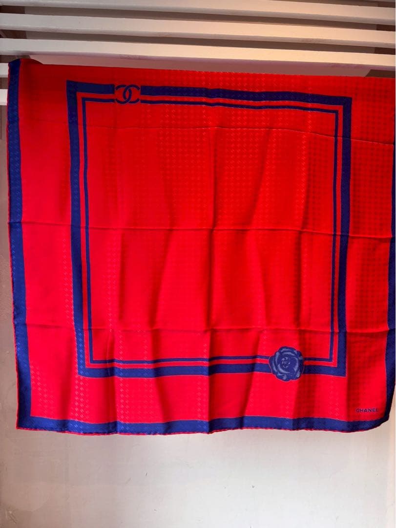 【極美品】CHANEL スカーフ カメリア ココマーク シルク100% タグ付き