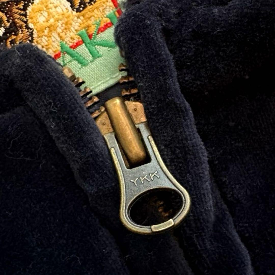 ★別珍★ JAKE スカジャン ベロア 龍 刺繍 リブニット ネイビー M〜L