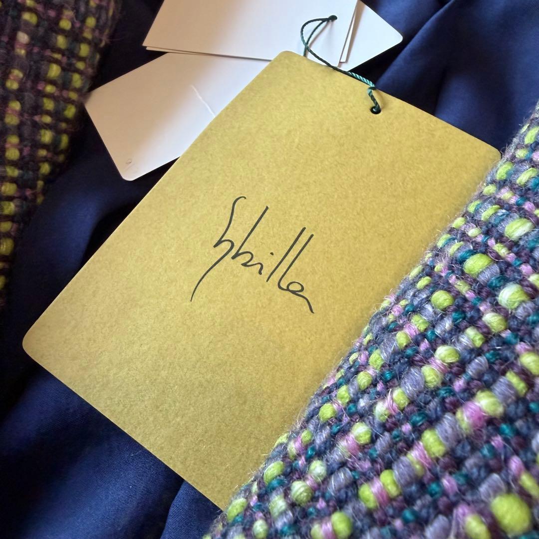 未使用タグ付き✨シビラ　ミックスツイード　ロングコート　ベルト付き　女優襟　L