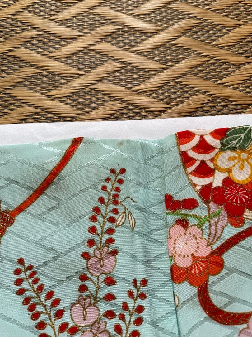 七五三 着物一式 青色 花柄 女の子 アンティーク 7歳着物　753