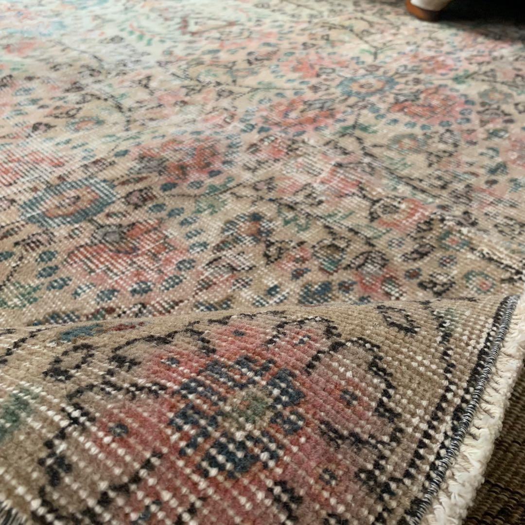 超大判　トルコヴィンテージラグ　268×141 オーバーダイ　ボタニカル