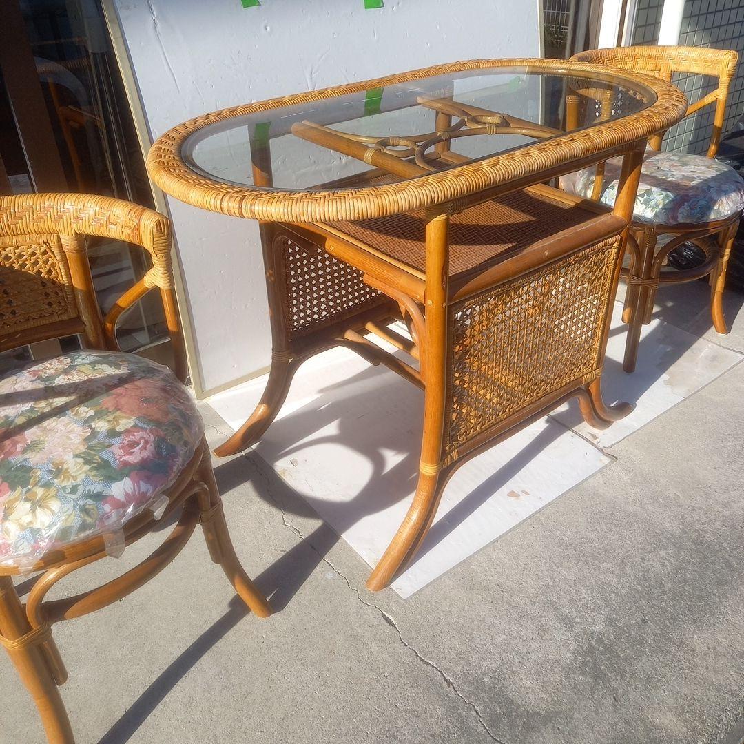 （籐）製アクセントテーブル チェア 2脚 ３点セット