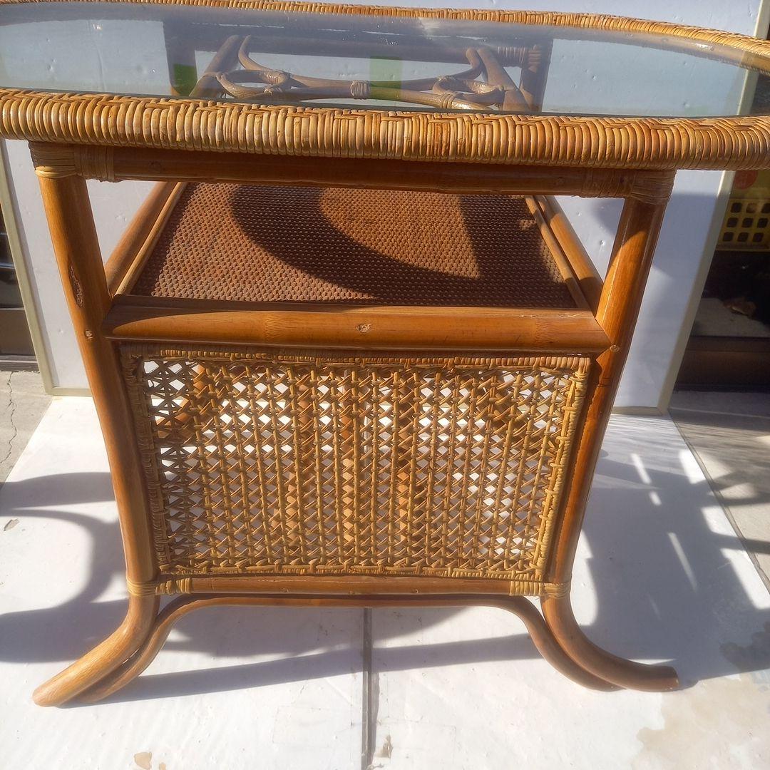 （籐）製アクセントテーブル チェア 2脚 ３点セット