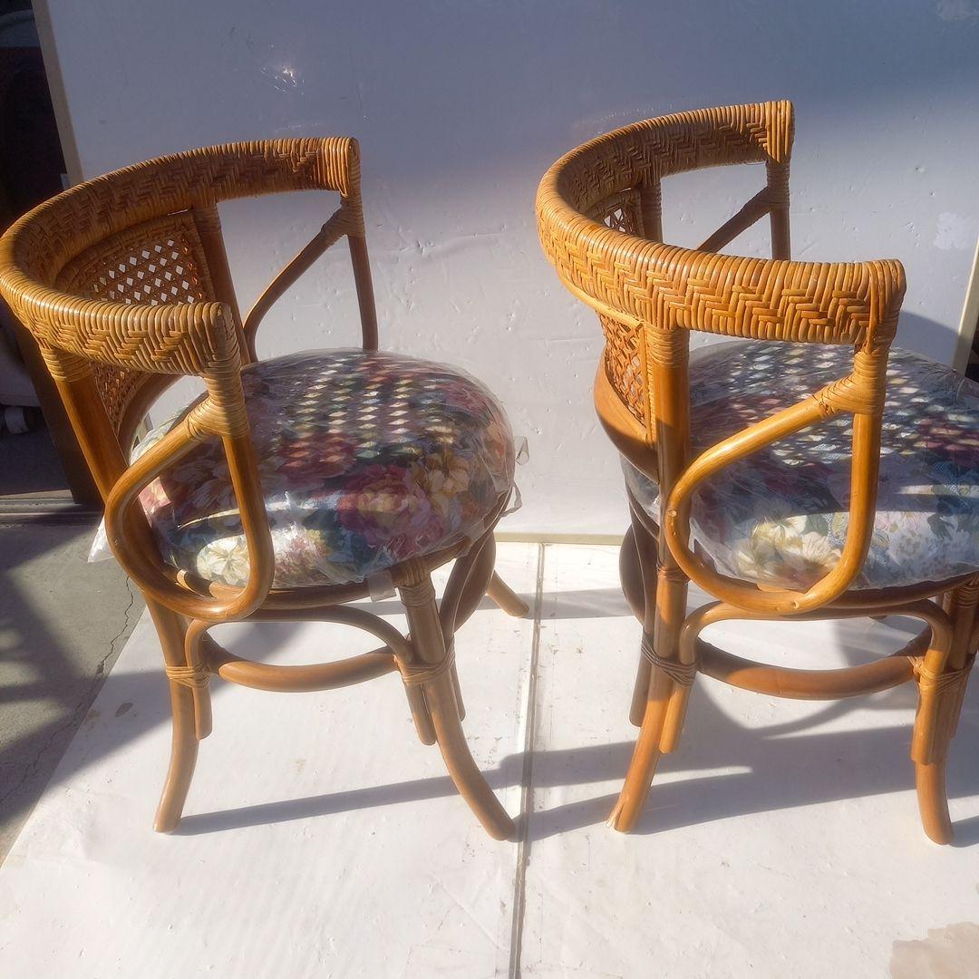 （籐）製アクセントテーブル チェア 2脚 ３点セット