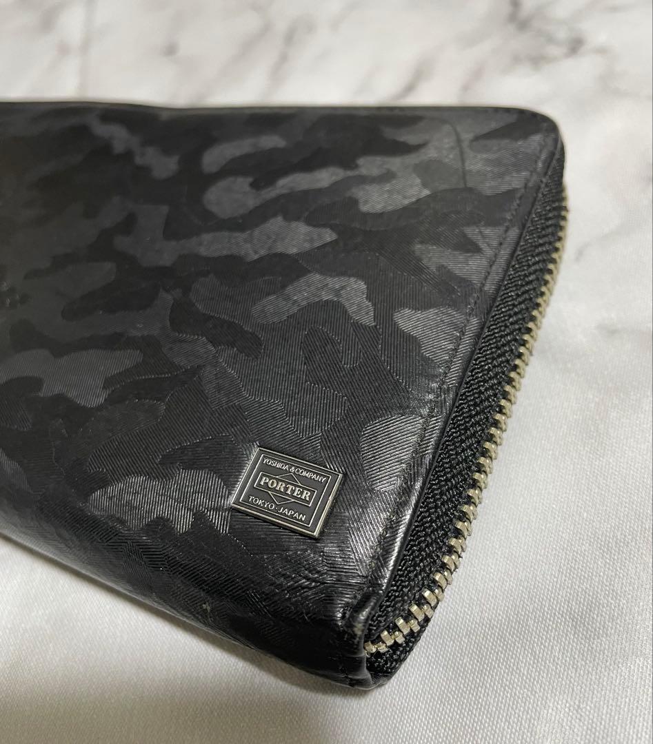 美品　PORTER ポーター ワンダー 長財布 レザー 黒 カモフラ