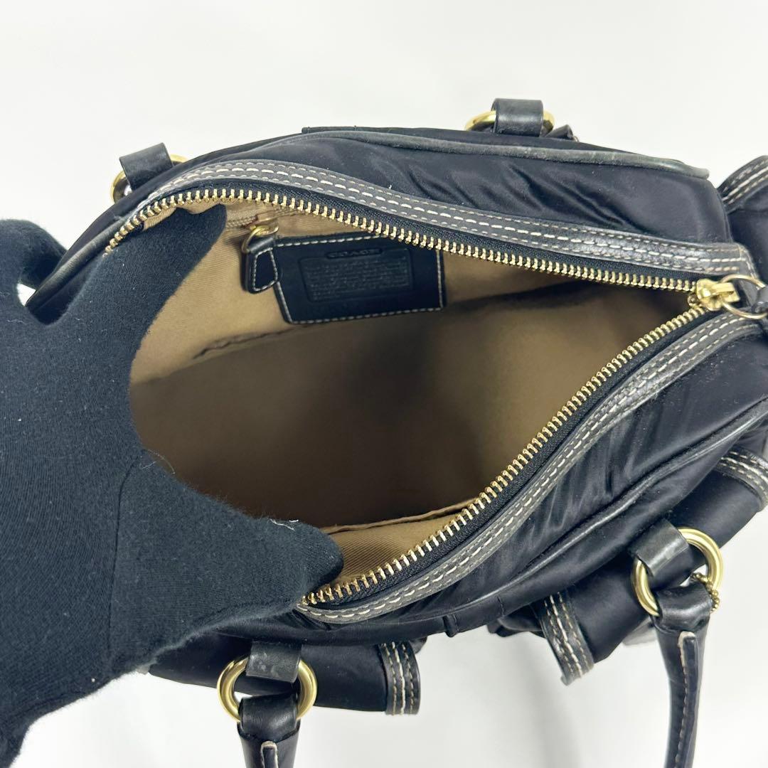 COACH 4452 ターンロック ナイロンレザー ミニボストンバッグ 黒