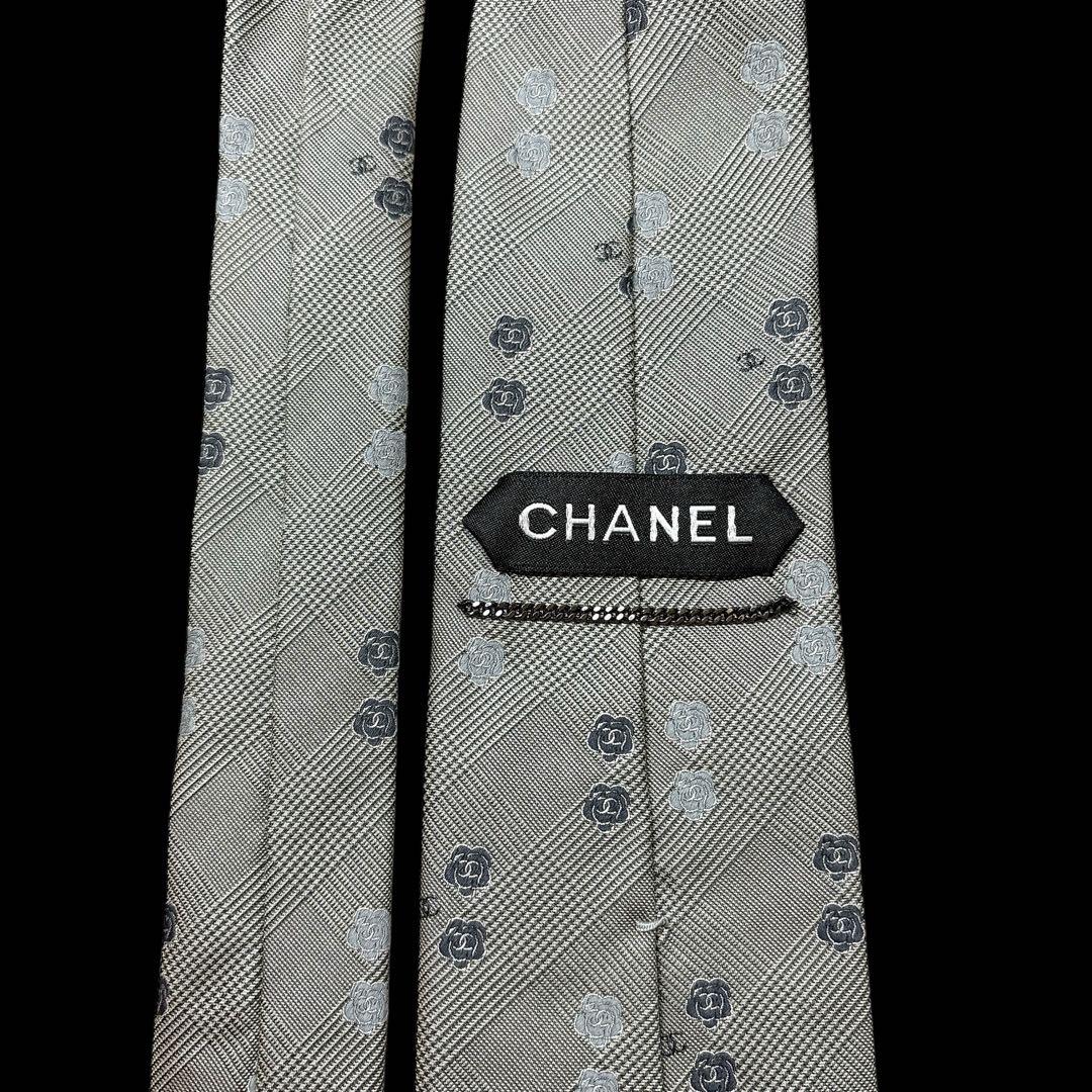 極美品 CHANEL ココマーク カメリア ネクタイ グレンチェック チェーン付
